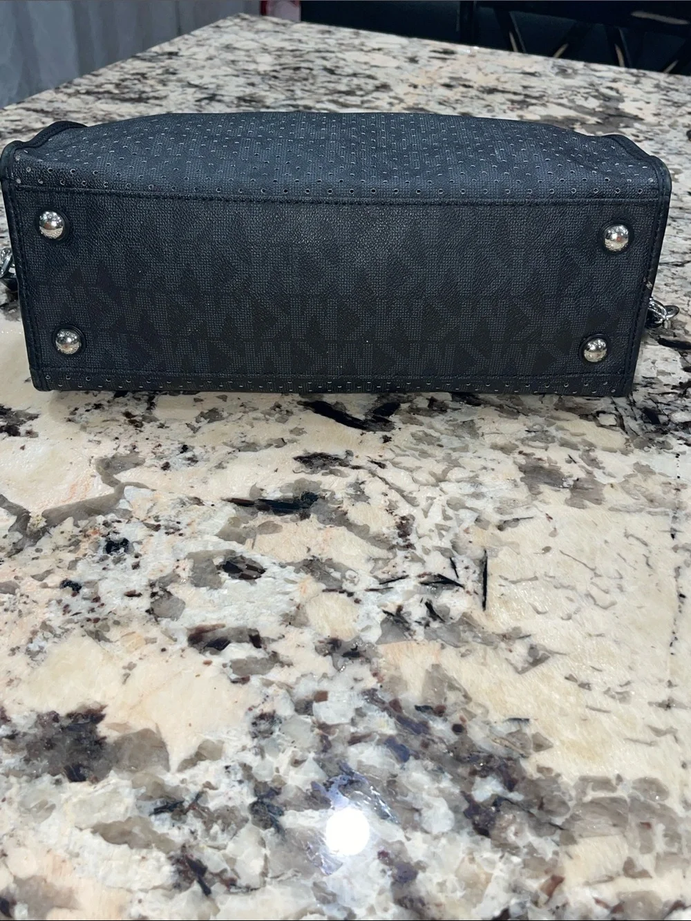 MICHAEL Michael Kors Black Perforated Leather Tote with Silver Hardware